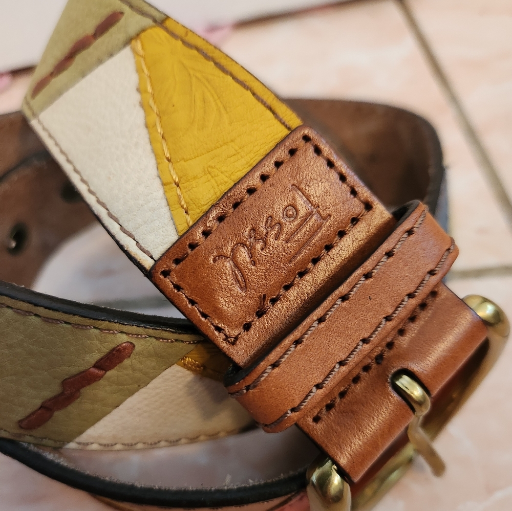Y2k Fossil Multicolored Leather Patchwork Belt - image 3